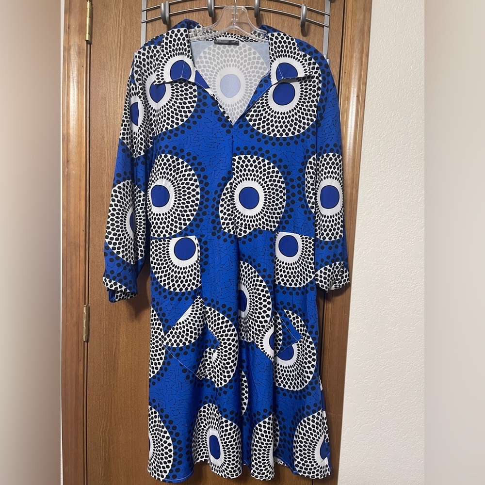 SHEIN Blue Multi Geo Print V-Neck Hidden Pocket plus size Dress- 4XL